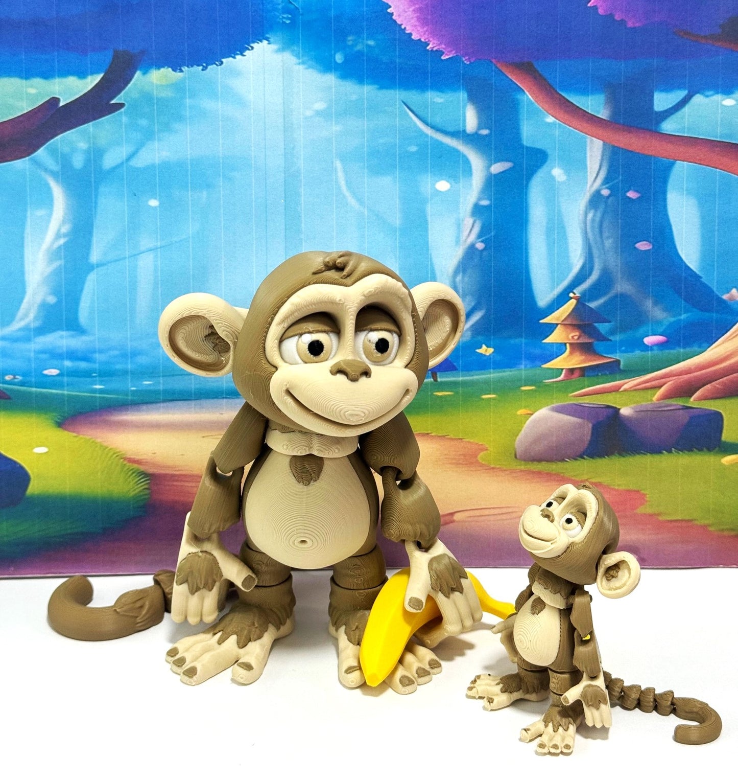 2pcs Articulated Monkey, 3D Printed Fidget Toy, Posable, Hangable Monkeys, Stands on Its Own for Fun Poses and Display-AM001-MC-MOCHA