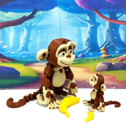 2pcs Articulated Monkey, 3D Printed Fidget Toy, Posable, Hangable Monkeys, Stands on Its Own for Fun Poses and Display-AM001-MC-BROWN