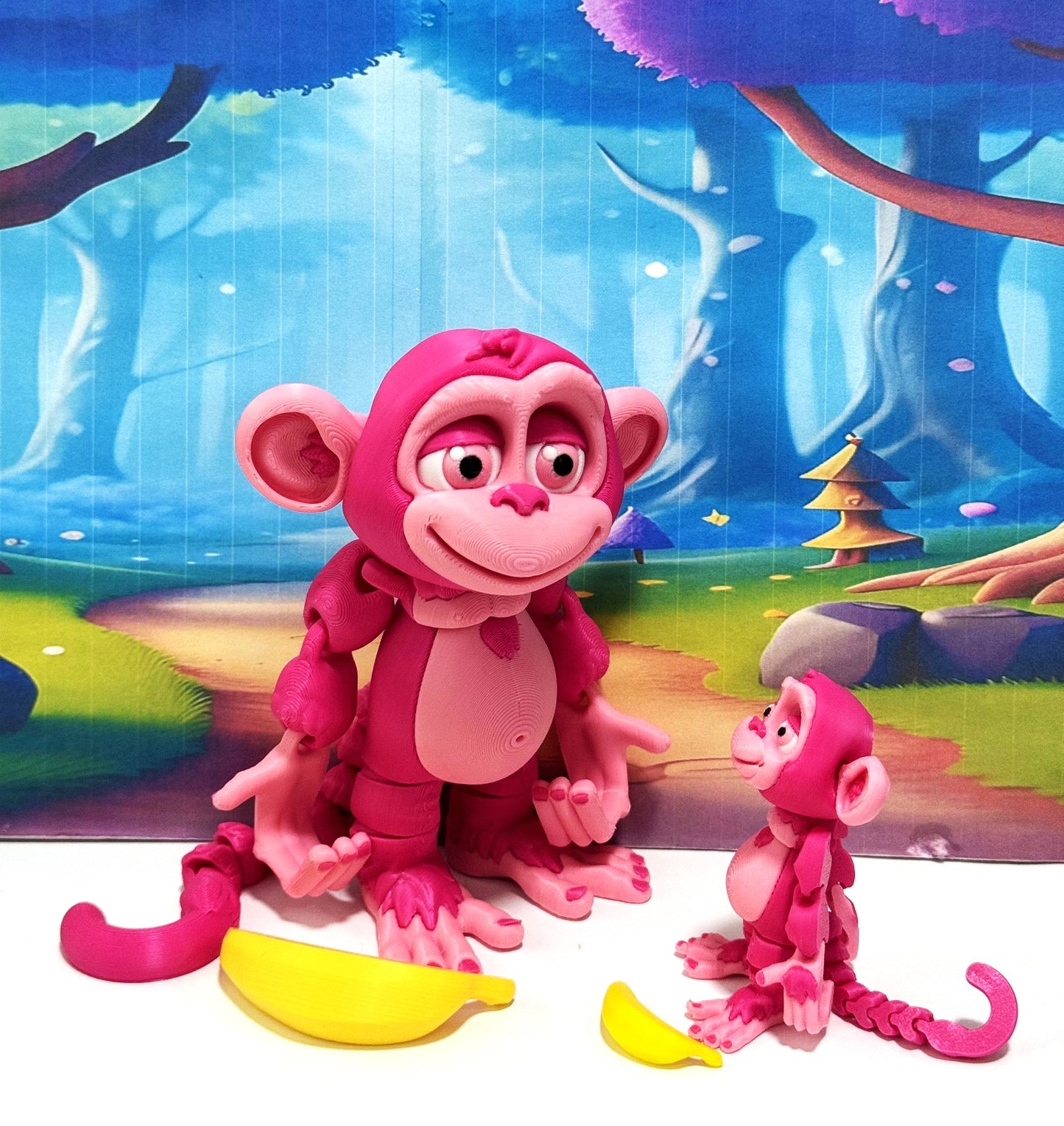 2pcs Articulated Monkey, 3D Printed Fidget Toy, Posable, Hangable Monkeys, Stands on Its Own for Fun Poses and Display-AM001-MC-PB