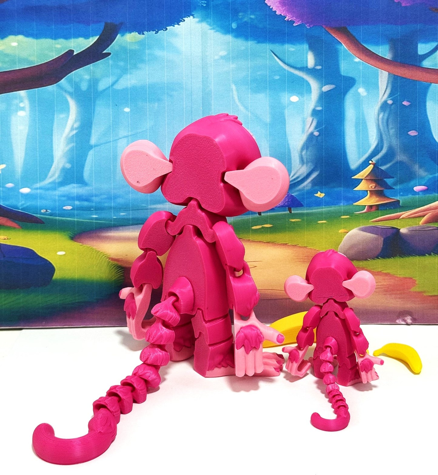 2pcs Articulated Monkey, 3D Printed Fidget Toy, Posable, Hangable Monkeys, Stands on Its Own for Fun Poses and Display-AM001-MC-PB