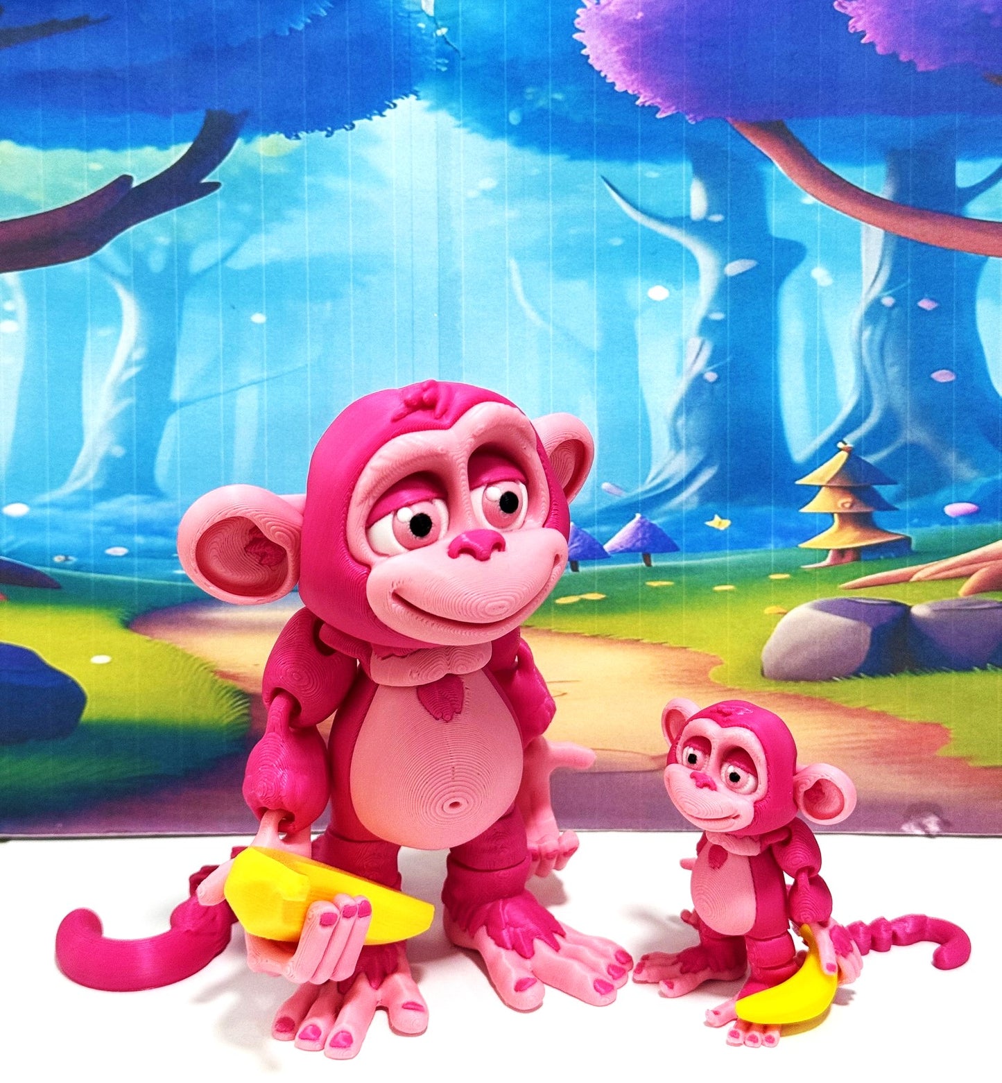2pcs Articulated Monkey, 3D Printed Fidget Toy, Posable, Hangable Monkeys, Stands on Its Own for Fun Poses and Display-AM001-MC-PB