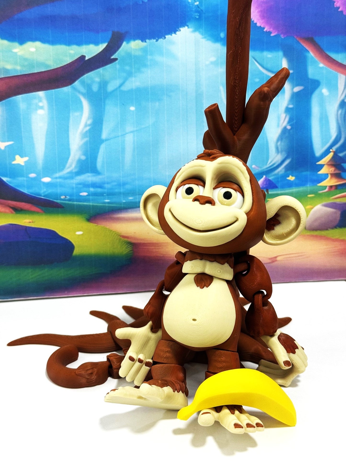 2pcs Articulated Monkey, 3D Printed Fidget Toy, Posable, Hangable Monkeys, Stands on Its Own for Fun Poses and Display-AM001-MC-BROWN