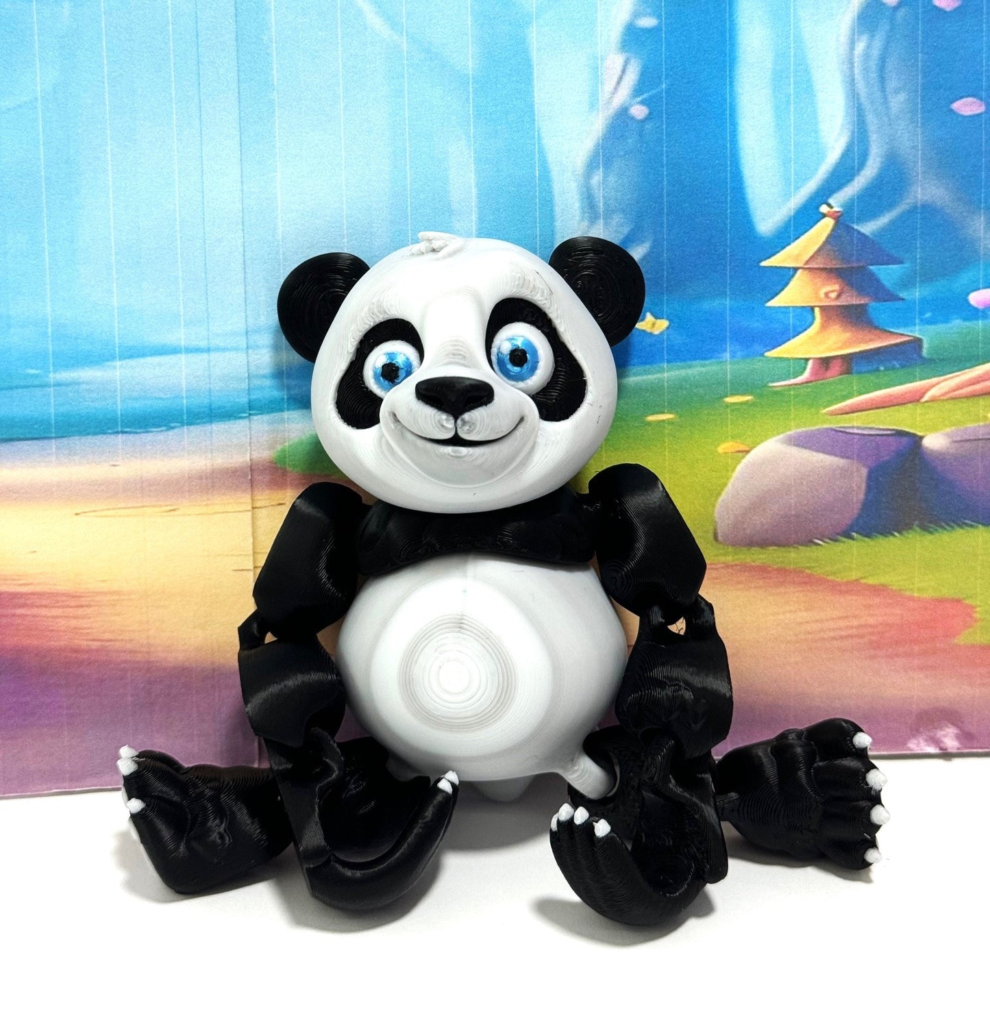 3D Printed Panda Bear, Articulated Posable Panda Bear, Stress Relief Fidget Toy - APB001-BW