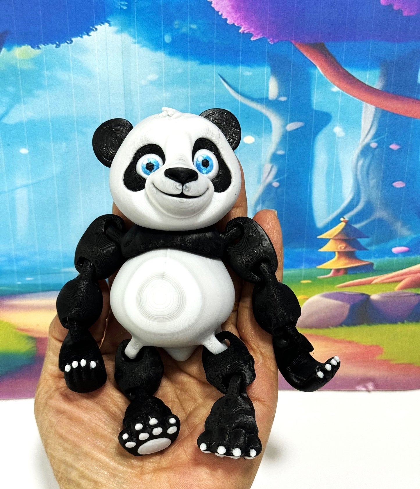 3D Printed Panda Bear, Articulated Posable Panda Bear, Stress Relief Fidget Toy - APB001-BW