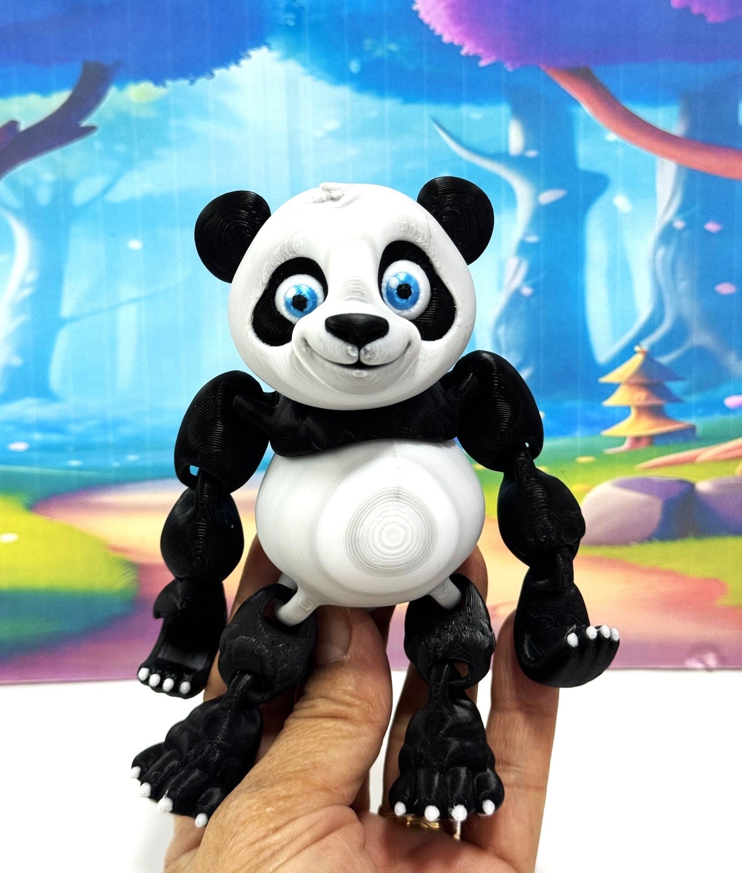 3D Printed Panda Bear, Articulated Posable Panda Bear, Stress Relief Fidget Toy - APB001-BW