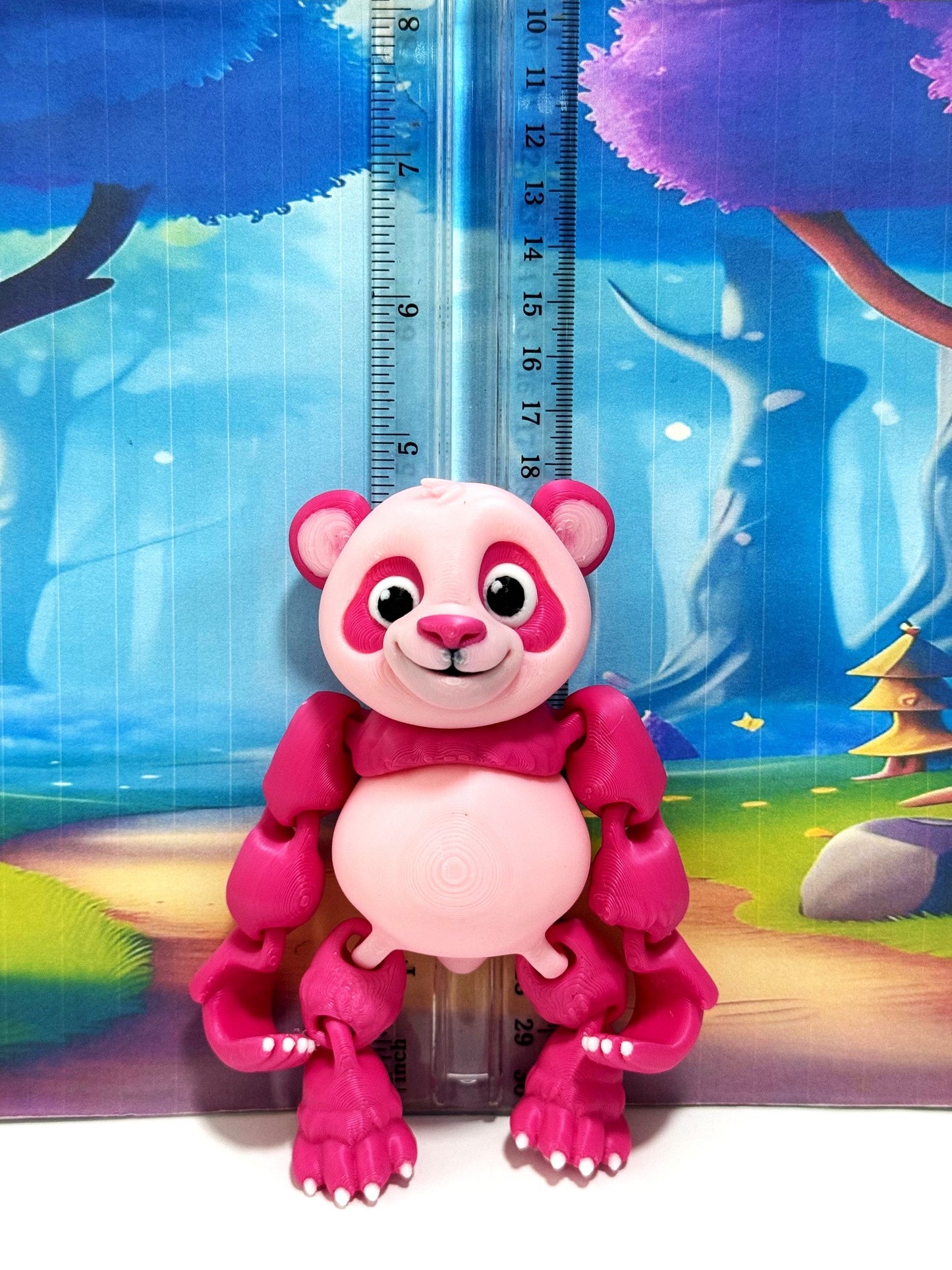 3D Printed Panda Bear, Articulated Posable Panda Bear, Stress Relief Fidget Toy - APB001-PINK