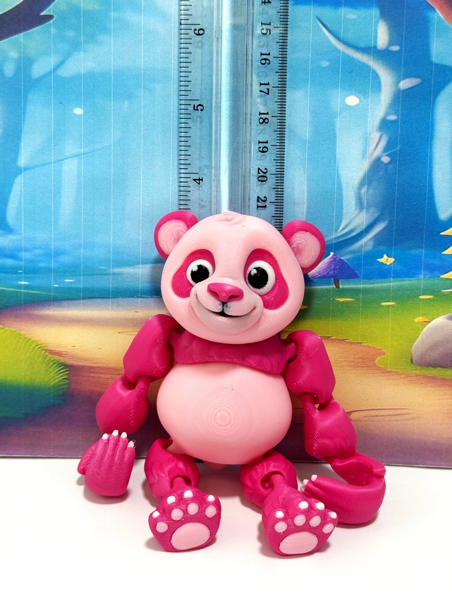 3D Printed Panda Bear, Articulated Posable Panda Bear, Stress Relief Fidget Toy - APB001-PINK