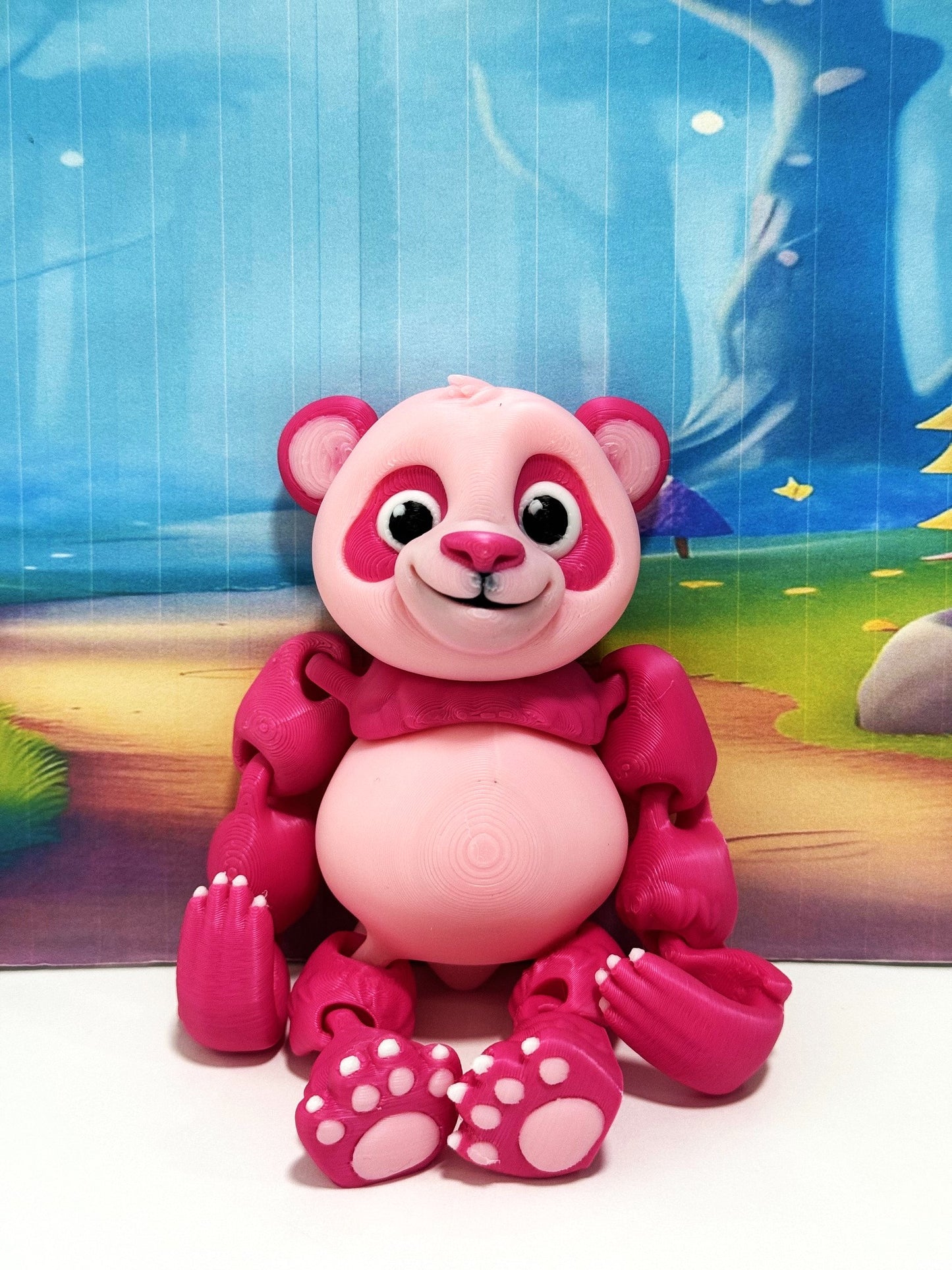 3D Printed Panda Bear, Articulated Posable Panda Bear, Stress Relief Fidget Toy - APB001-PINK