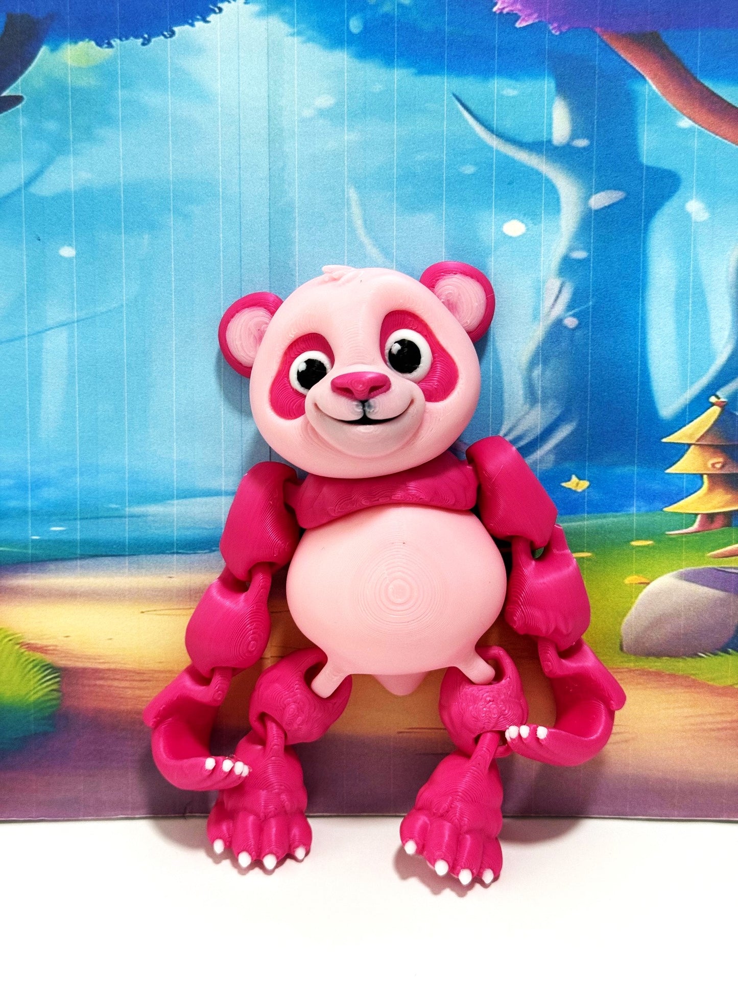 3D Printed Panda Bear, Articulated Posable Panda Bear, Stress Relief Fidget Toy - APB001-PINK