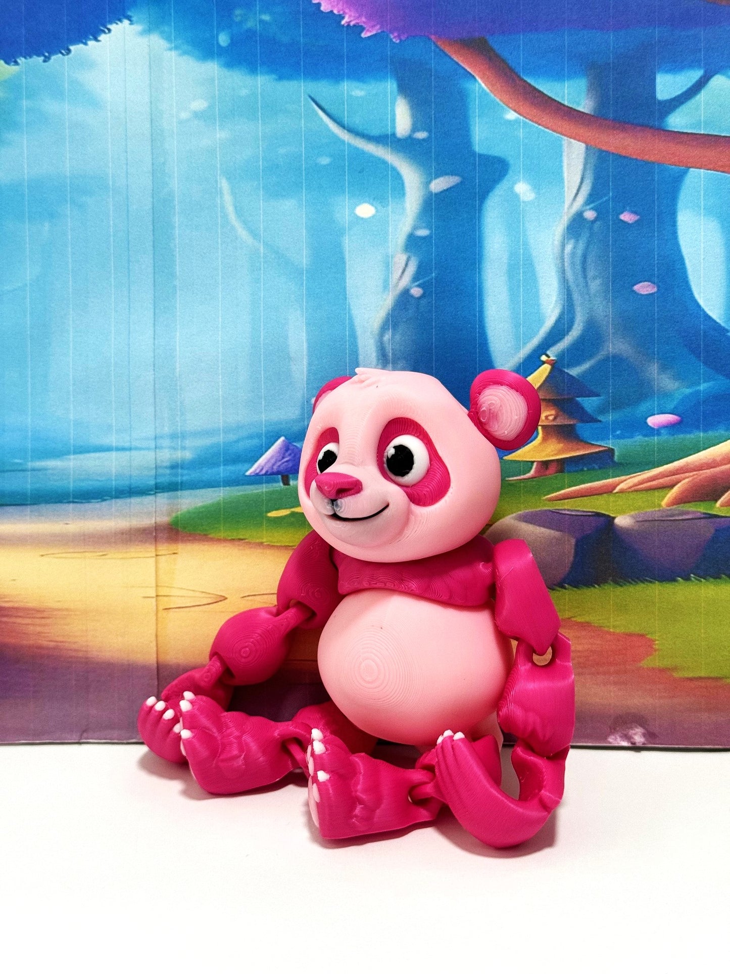 3D Printed Panda Bear, Articulated Posable Panda Bear, Stress Relief Fidget Toy - APB001-PINK