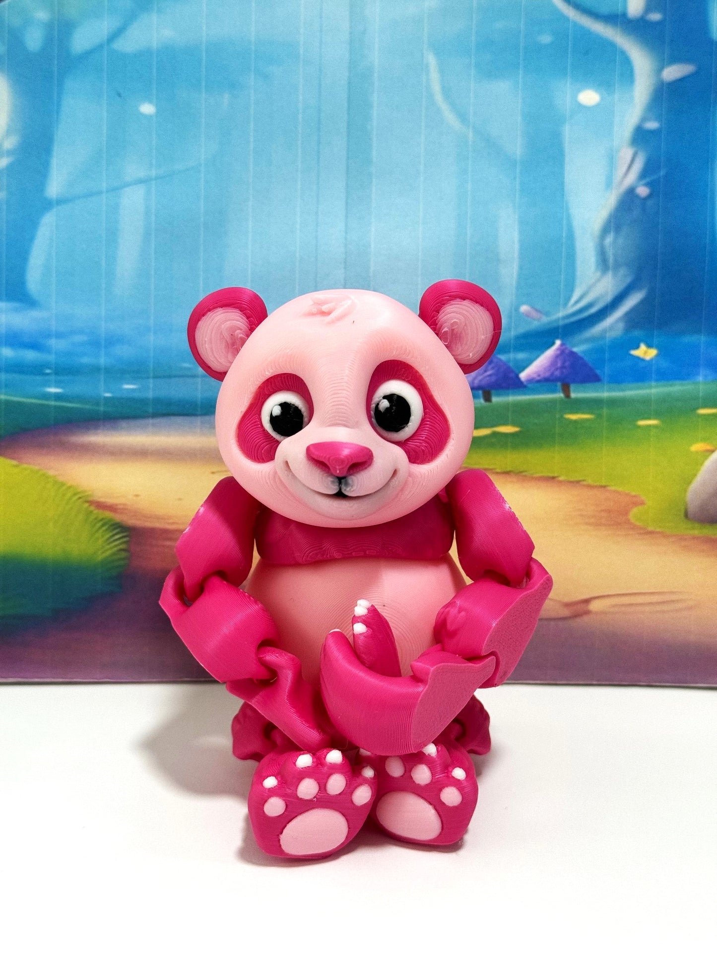 3D Printed Panda Bear, Articulated Posable Panda Bear, Stress Relief Fidget Toy - APB001-PINK