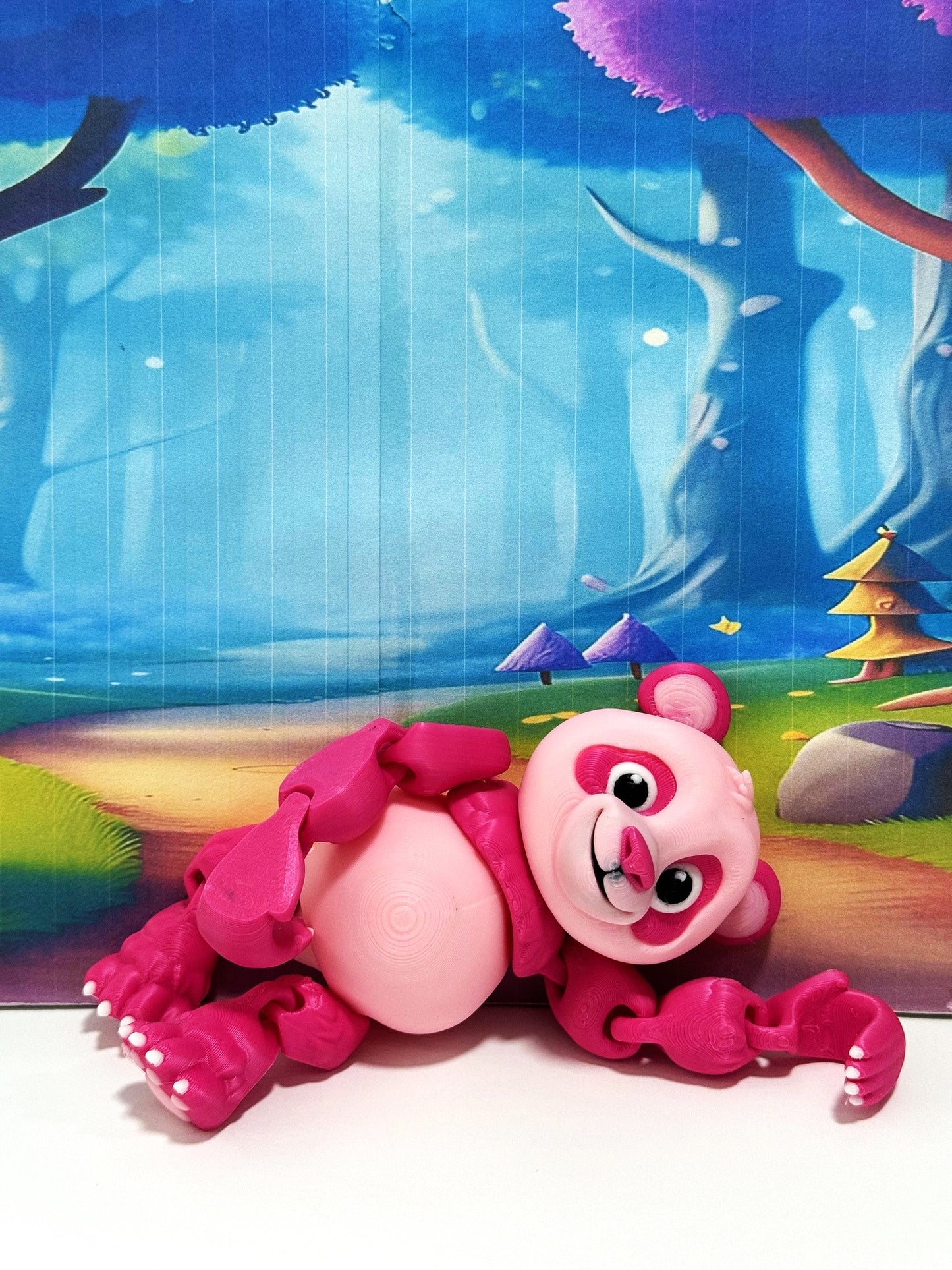 3D Printed Panda Bear, Articulated Posable Panda Bear, Stress Relief Fidget Toy - APB001-PINK
