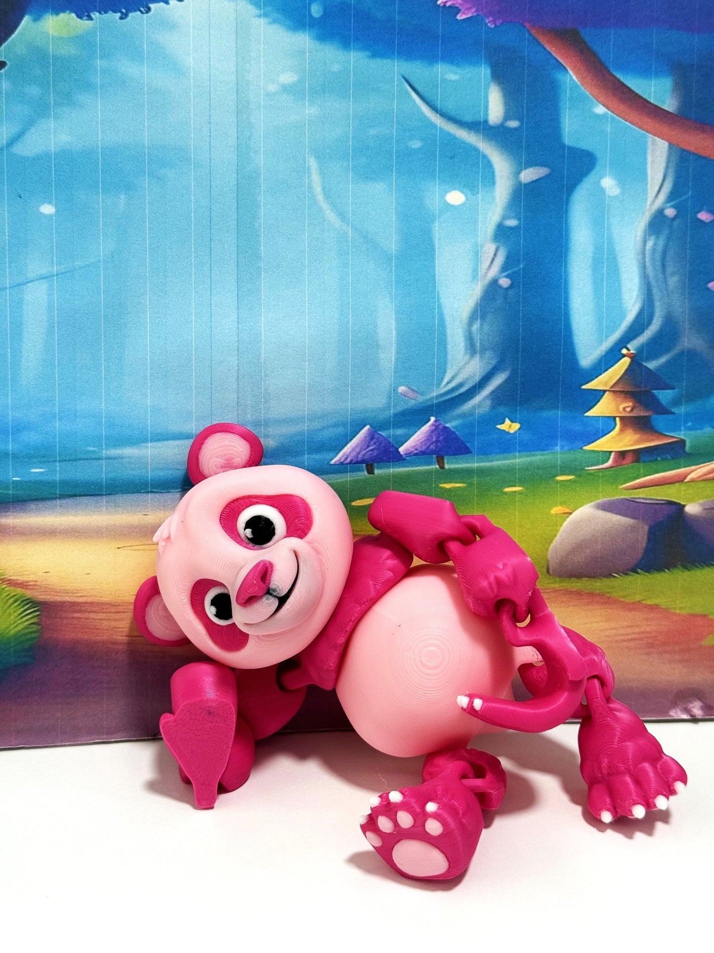 3D Printed Panda Bear, Articulated Posable Panda Bear, Stress Relief Fidget Toy - APB001-PINK