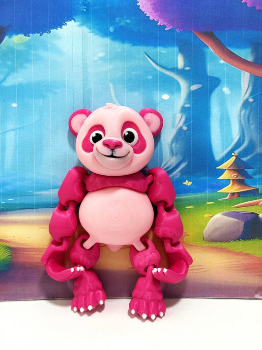 3D Printed Panda Bear, Articulated Posable Panda Bear, Stress Relief Fidget Toy - APB001-PINK
