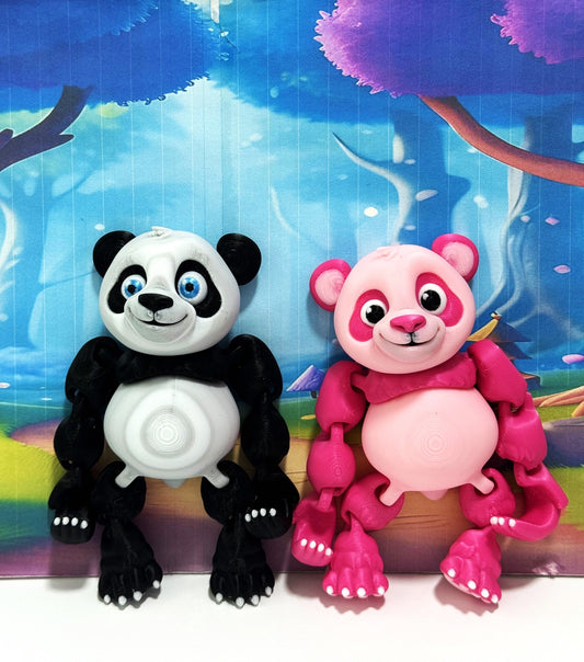 2pcs 3D Printed Panda Bear, Articulated Posable Panda Bear, Stress Relief Fidget Toy - APB001-BW-PINK
