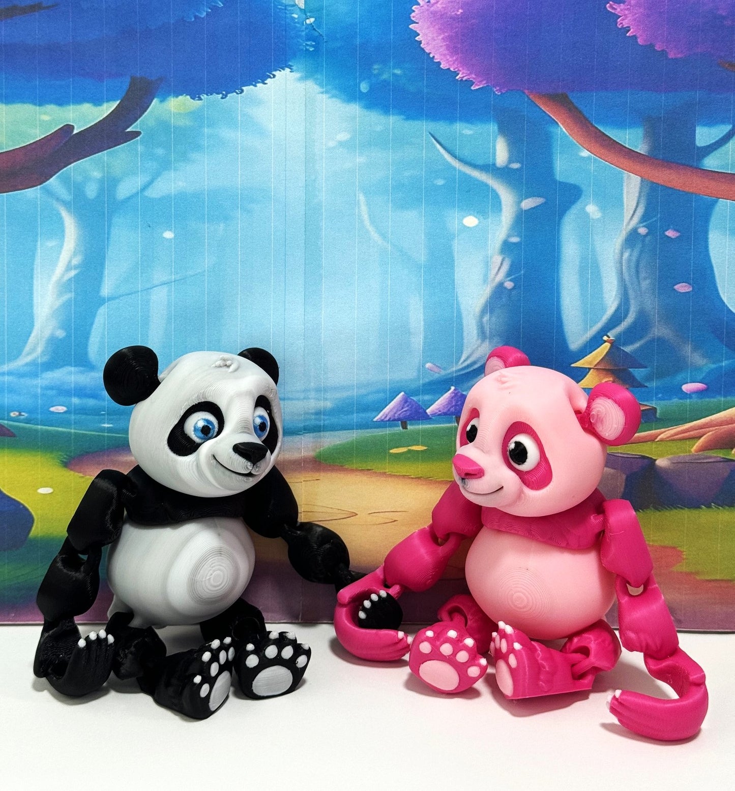 2pcs 3D Printed Panda Bear, Articulated Posable Panda Bear, Stress Relief Fidget Toy - APB001-BW-PINK