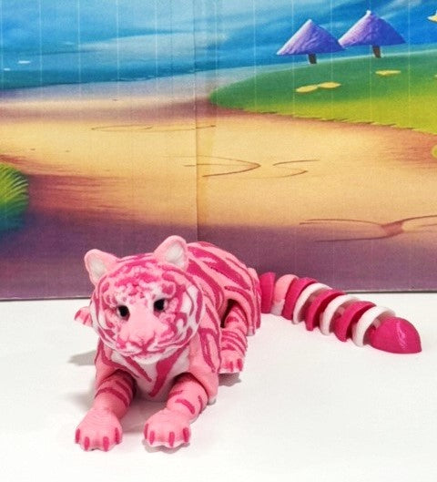 3D Printed Tiger, 6.5" Wild Animal Creature Tiger Toy, Pink Articulated Fidget Animal for Home Office Executive Desk Decoration AT001-PINK-S