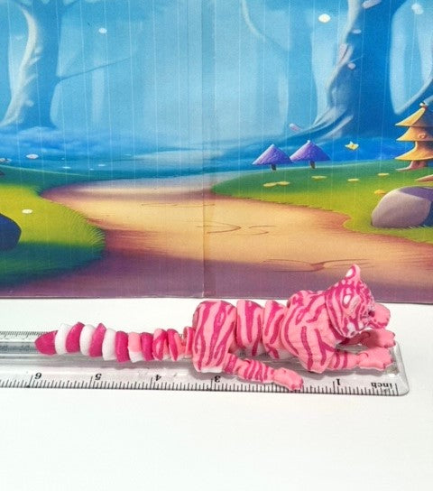 3D Printed Tiger, 6.5" Wild Animal Creature Tiger Toy, Pink Articulated Fidget Animal for Home Office Executive Desk Decoration AT001-PINK-S