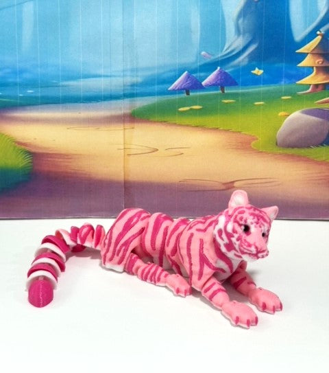 3D Printed Tiger, 6.5" Wild Animal Creature Tiger Toy, Pink Articulated Fidget Animal for Home Office Executive Desk Decoration AT001-PINK-S