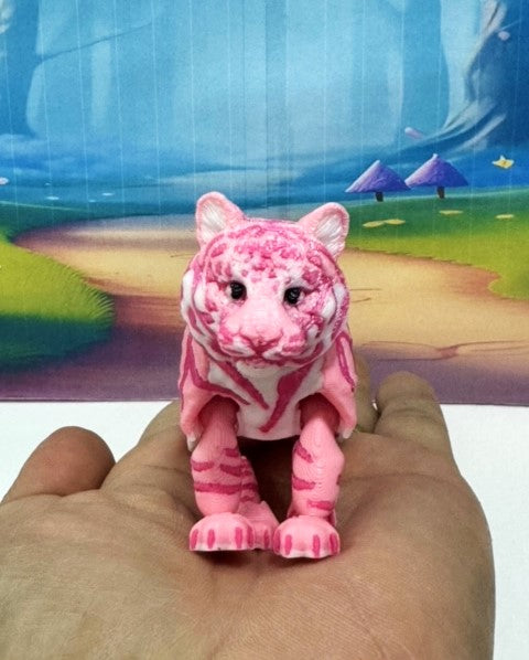 3D Printed Tiger, 6.5" Wild Animal Creature Tiger Toy, Pink Articulated Fidget Animal for Home Office Executive Desk Decoration AT001-PINK-S