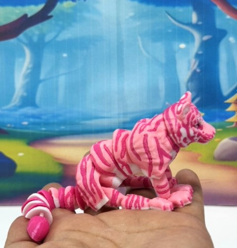3D Printed Tiger, 6.5" Wild Animal Creature Tiger Toy, Pink Articulated Fidget Animal for Home Office Executive Desk Decoration AT001-PINK-S