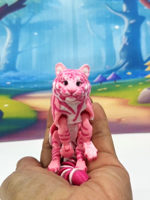 3D Printed Tiger, 6.5" Wild Animal Creature Tiger Toy, Pink Articulated Fidget Animal for Home Office Executive Desk Decoration AT001-PINK-S