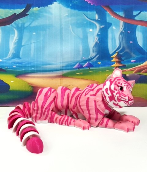 Articulated 3D Printed Tiger Toy, 12" Wild Animal Creature, Articulated Safari Animal for Home Office Executive Desk Decoration AT001-PINK-L