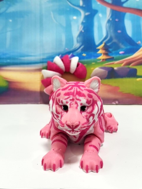 2pcs 3D Printed Tiger, Animal Creature Flexible Tiger Toys, Mother & Child Articulated Fidget Animal for Home Office Executive Desk Decoration AT001-MC-PINK