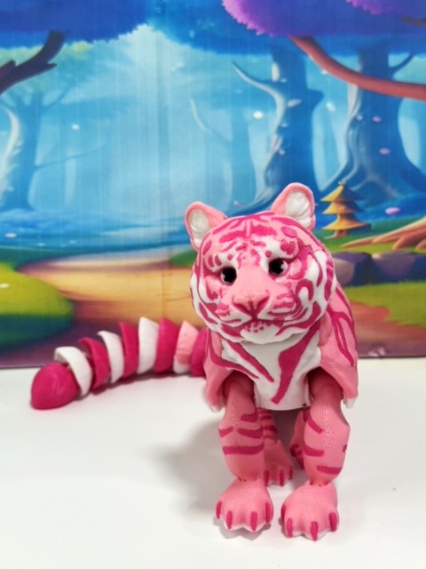 Articulated 3D Printed Tiger Toy, 12" Wild Animal Creature, Articulated Safari Animal for Home Office Executive Desk Decoration AT001-PINK-L