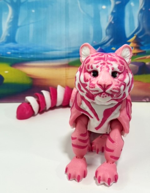 Articulated 3D Printed Tiger Toy, 12" Wild Animal Creature, Articulated Safari Animal for Home Office Executive Desk Decoration AT001-PINK-L