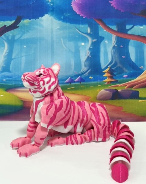 Articulated 3D Printed Tiger Toy, 12" Wild Animal Creature, Articulated Safari Animal for Home Office Executive Desk Decoration AT001-PINK-L