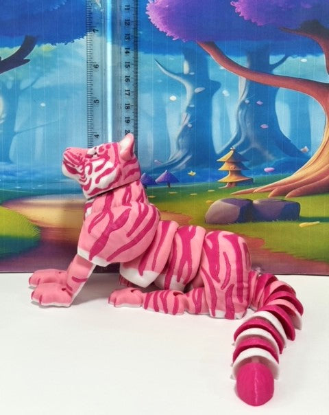 Articulated 3D Printed Tiger Toy, 12" Wild Animal Creature, Articulated Safari Animal for Home Office Executive Desk Decoration AT001-PINK-L