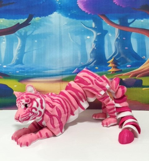 2pcs 3D Printed Tiger, Animal Creature Flexible Tiger Toys, Mother & Child Articulated Fidget Animal for Home Office Executive Desk Decoration AT001-MC-PINK