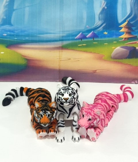 3pcs 3D Printed Tiger, Animal Creature Flexible Tiger Toys, Articulated Fidget Animal for Home Office Executive Desk Decoration AT001-3X