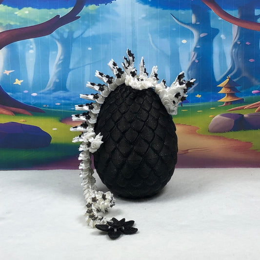 3D Printed Dragon with Egg, Articulated White AND Black Cherry Blossom Dragon, Fidget ADHD Dragon Toy - D030-BE