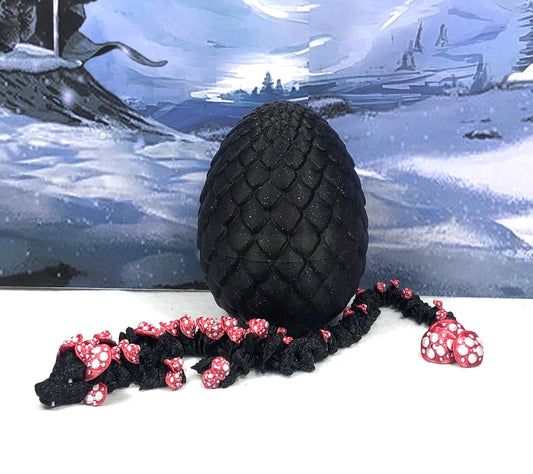 3D Printed Dragon with Egg, Articulated Black and Gold Crystal Dragon, Fidget ADHD Dragon Toy - D038