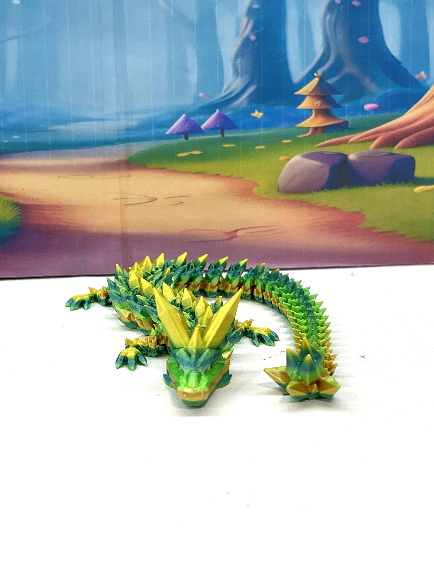 3D Printed Dragon with Egg, Articulated Yellow and Green Crystal Dragon, Fidget ADHD Dragon Toy - D026