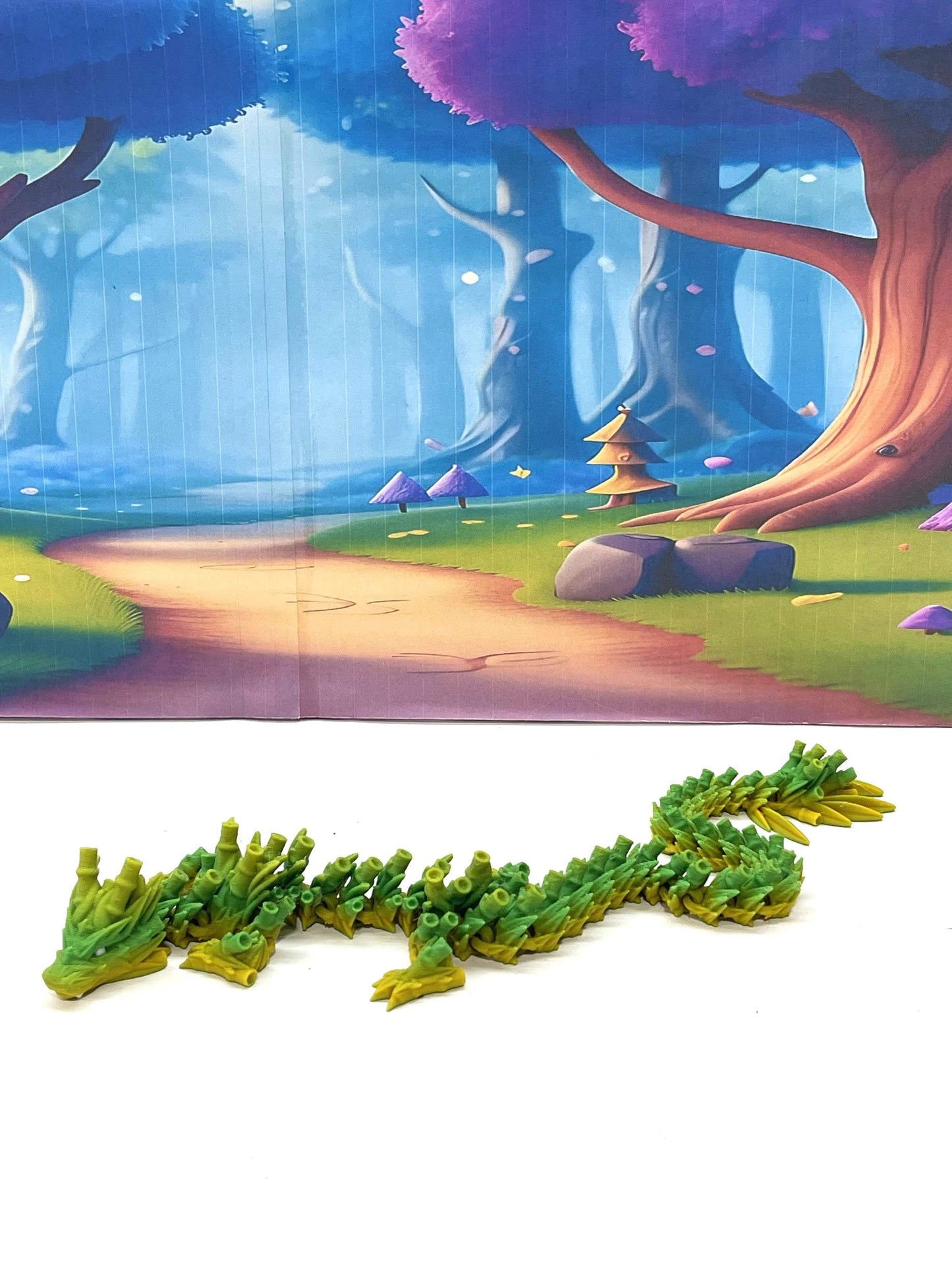 3D Printed Dragon with Egg, Articulated Yellow and Green Bamboo Dragon, Fidget ADHD Dragon Toy - D029