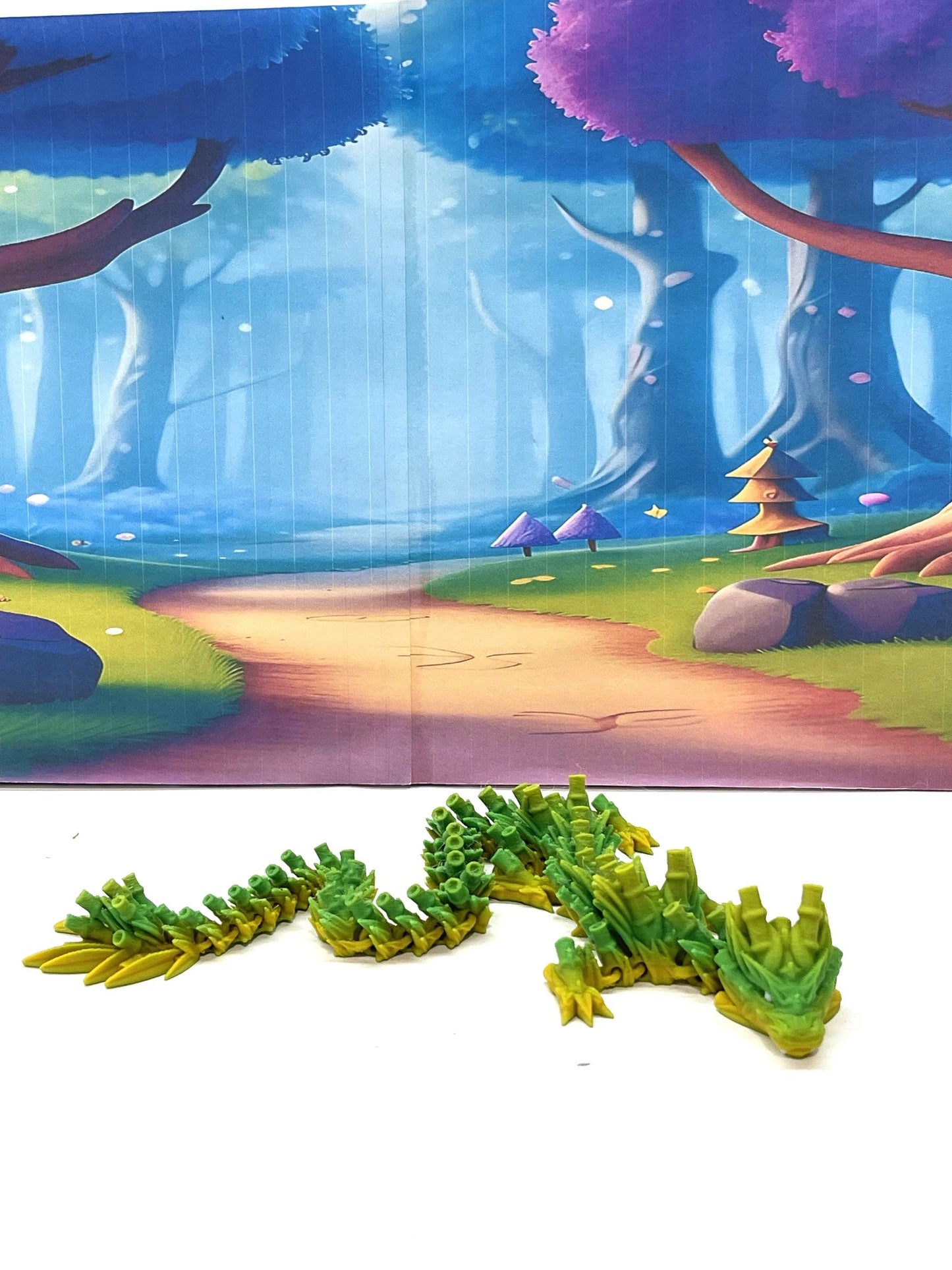 3D Printed Dragon with Egg, Articulated Yellow and Green Bamboo Dragon, Fidget ADHD Dragon Toy - D029