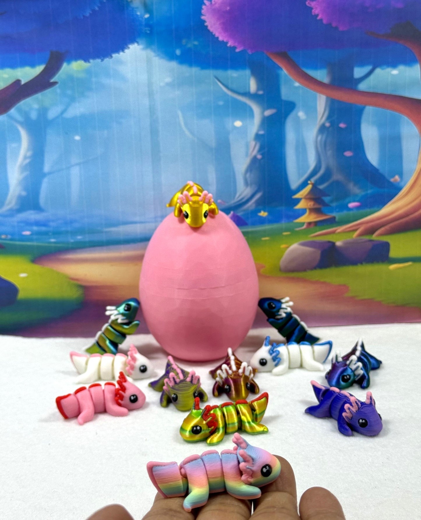 3D Printed Articulated Mini Axolotl with Egg, 12pcs Colorful Fidget Mini Axolotl Figures, Tiny Animal Figures, Birthday Party Decorations MA00123-SET -PHE