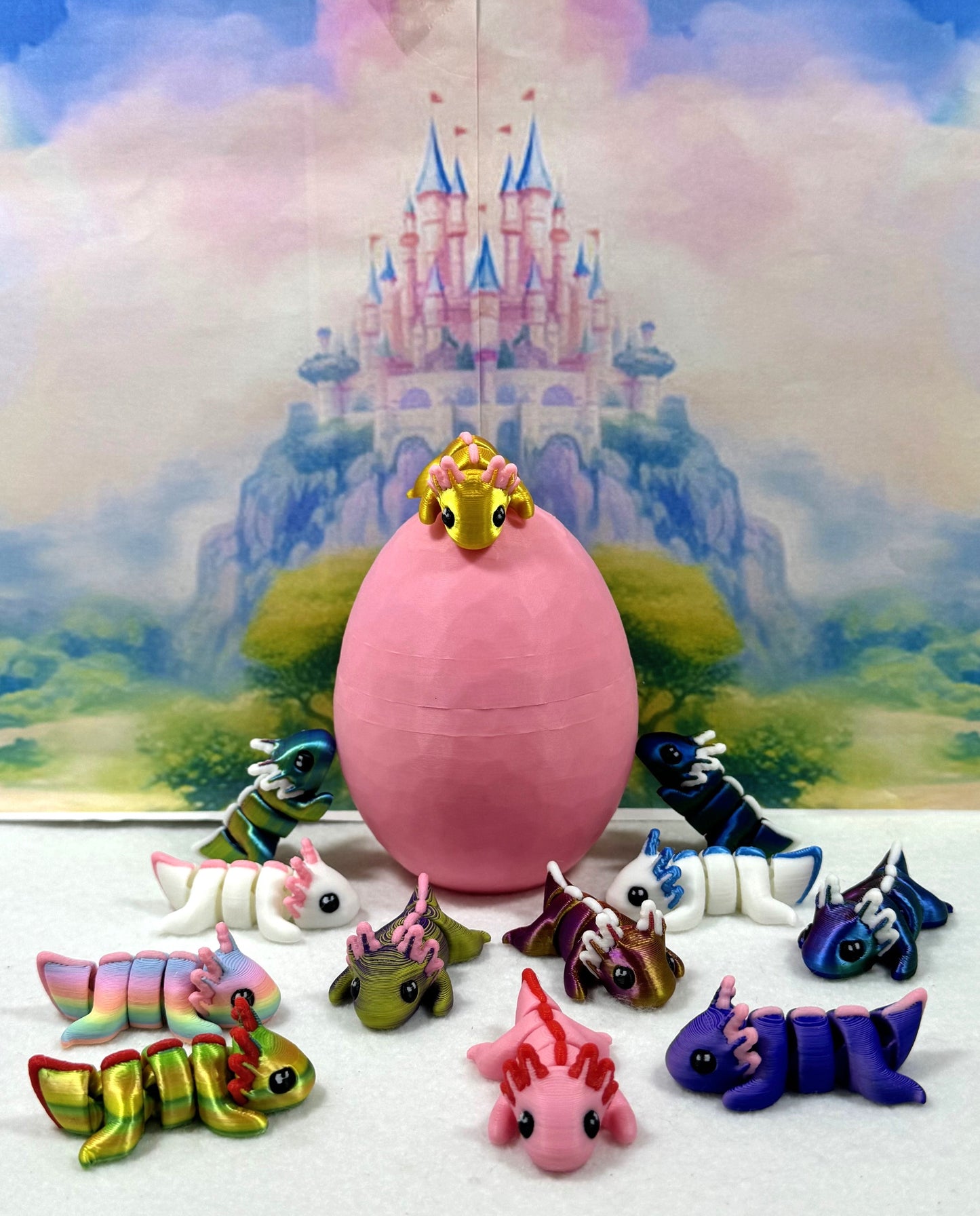 3D Printed Articulated Mini Axolotl with Egg, 12pcs Colorful Fidget Mini Axolotl Figures, Tiny Animal Figures, Birthday Party Decorations MA00123-SET -PHE