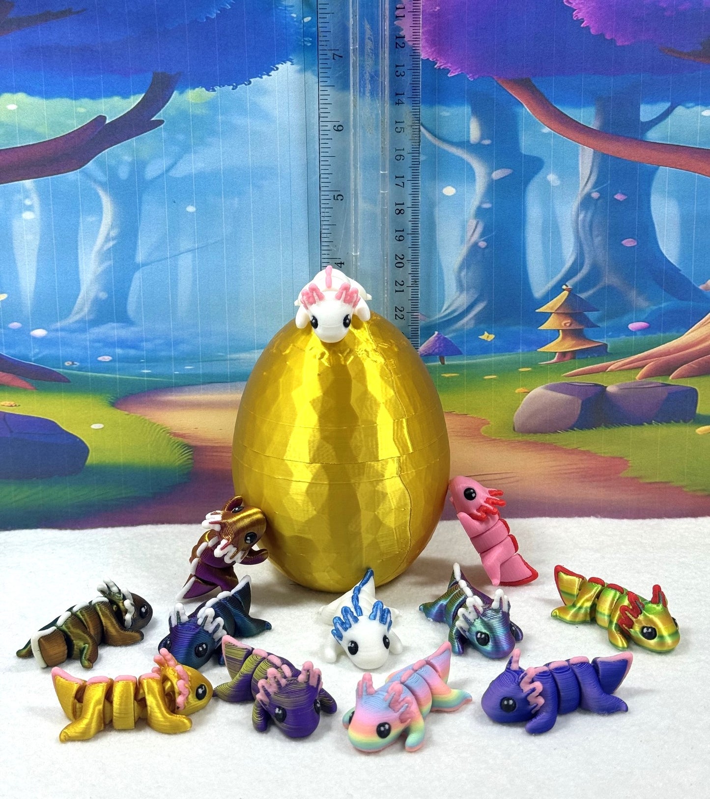 12pcs Articulated Baby Axolotl with Egg, 3D Printed Articulated Colorful Fidget Axolotl, Tiny Animal Figures, Birthday Party Decorations MA001-SET-GHE