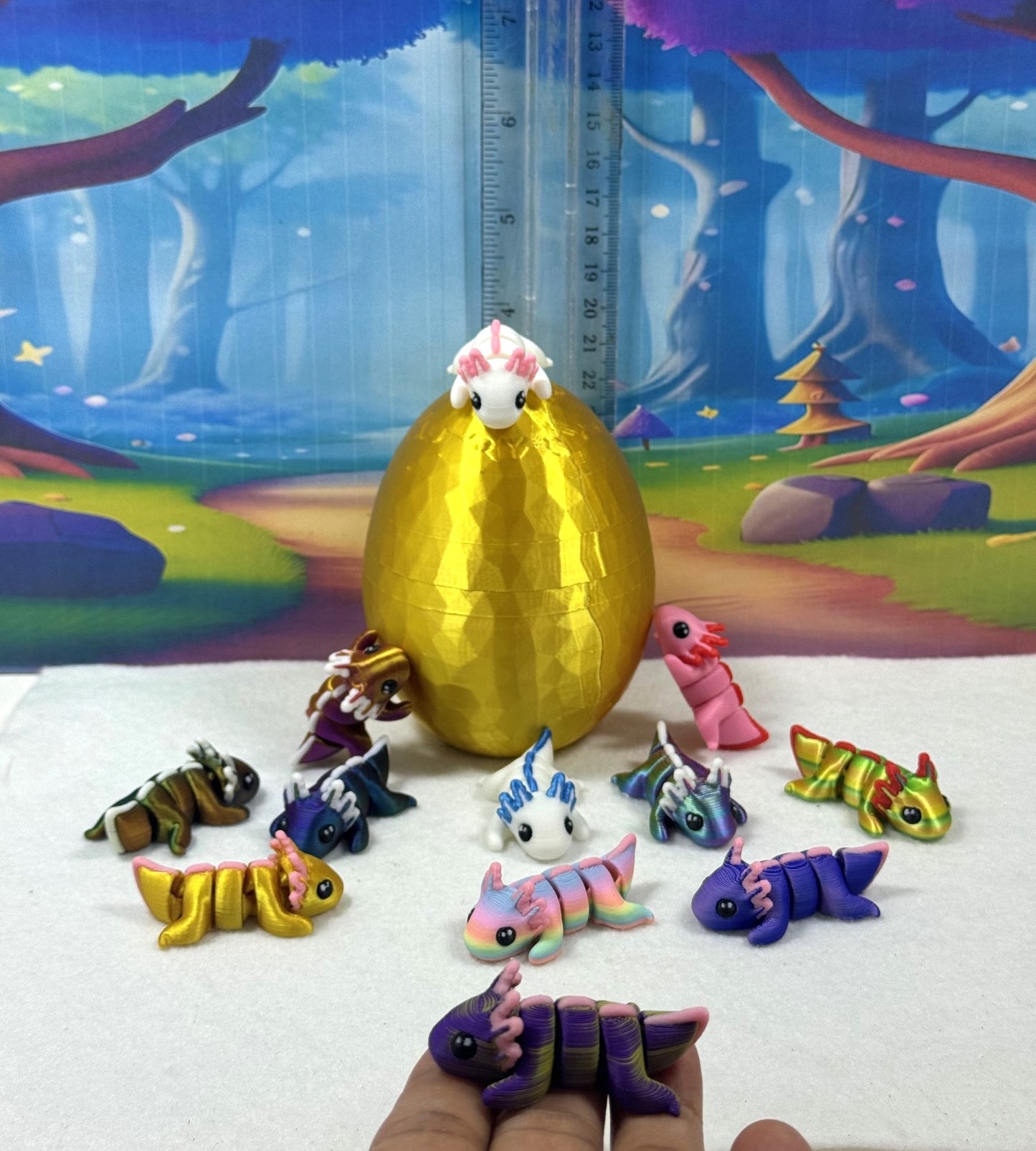 12pcs Articulated Baby Axolotl with Egg, 3D Printed Articulated Colorful Fidget Axolotl, Tiny Animal Figures, Birthday Party Decorations MA001-SET-GHE