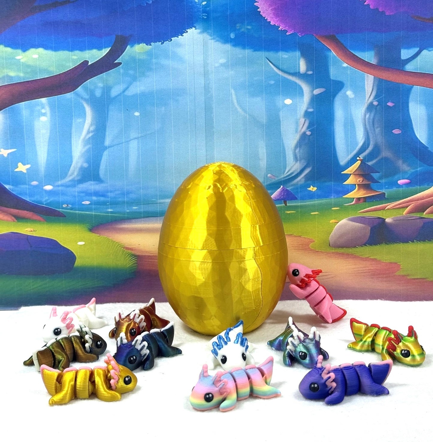 12pcs Articulated Baby Axolotl with Egg, 3D Printed Articulated Colorful Fidget Axolotl, Tiny Animal Figures, Birthday Party Decorations MA001-SET-GHE