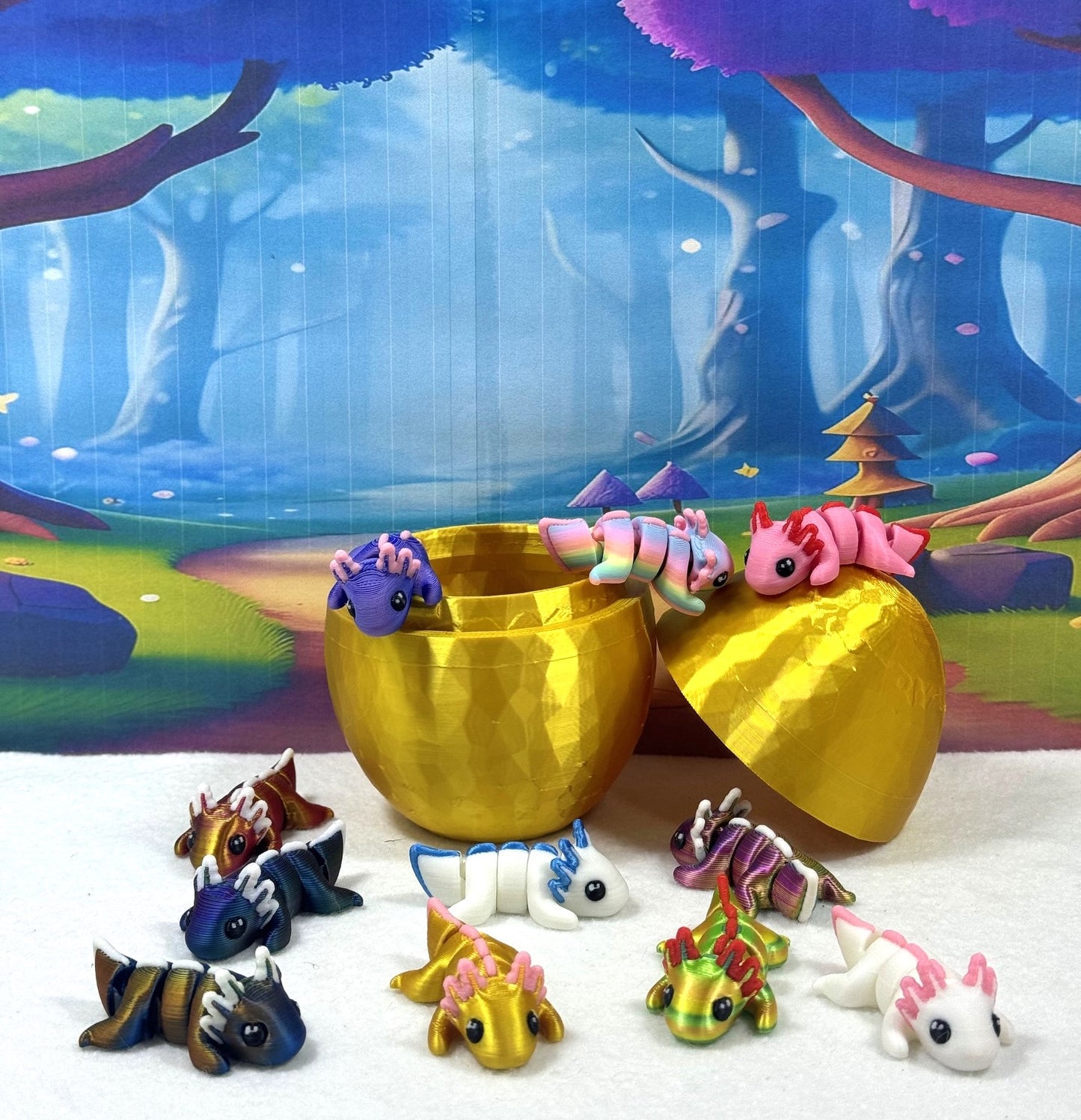 12pcs Articulated Baby Axolotl with Egg, 3D Printed Articulated Colorful Fidget Axolotl, Tiny Animal Figures, Birthday Party Decorations MA001-SET-GHE