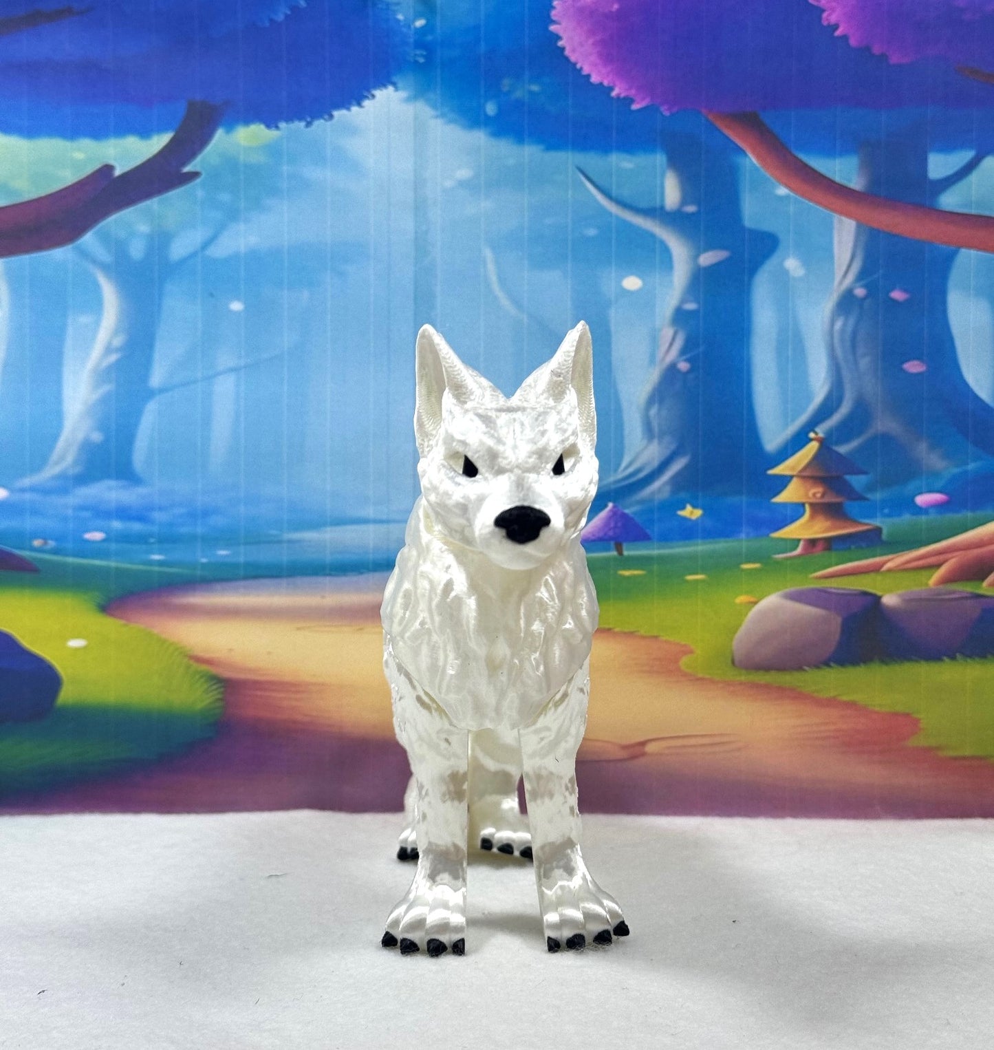 White Articulated Wolf Toy, 3D Printed Wolf, 4.75" Executive Desk Decor, Fidget Toy