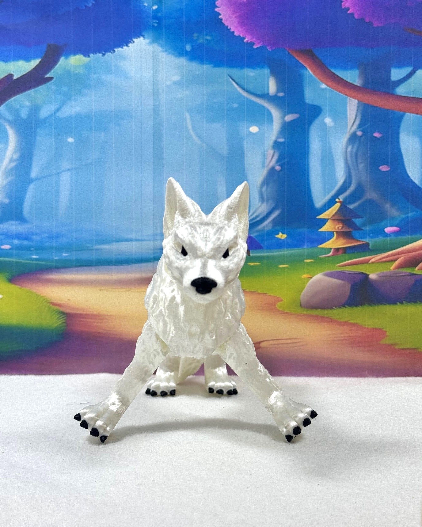 White Articulated Wolf Toy, 3D Printed Wolf, 4.75" Executive Desk Decor, Fidget Toy