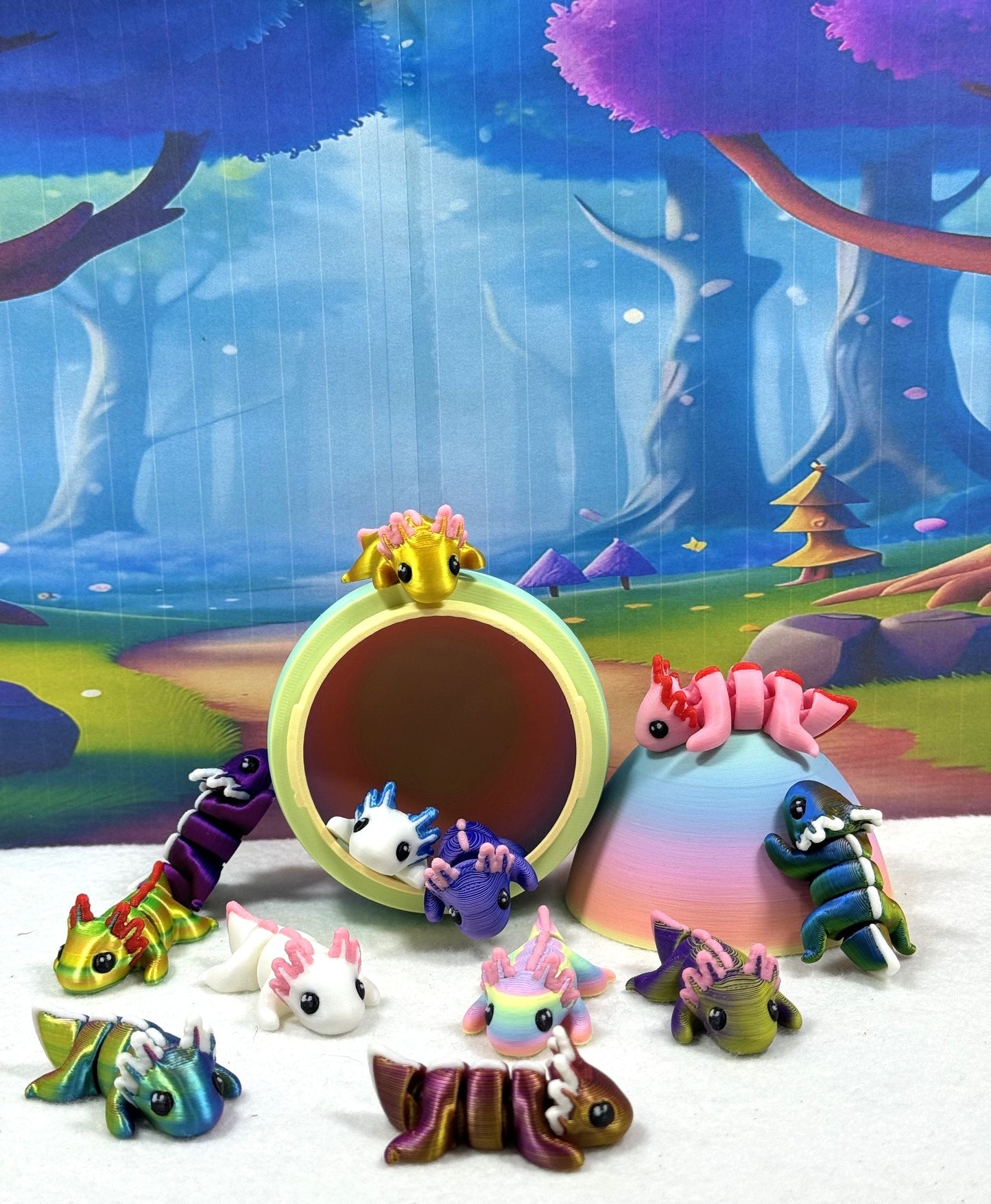 12PCS 3D Printed Articulated Mini Axolotl with Egg, Colorful Fidget Mini Axolotl Figures, Tiny Animal Figures, Birthday Party Decorations MA003-SET-RE