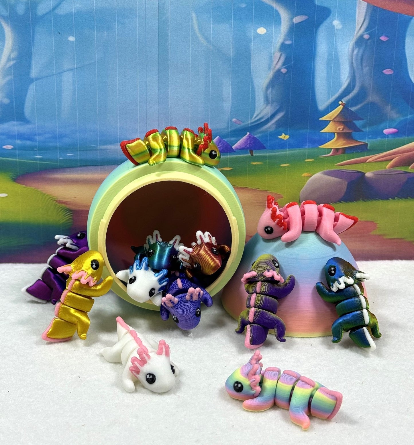 12PCS 3D Printed Articulated Mini Axolotl with Egg, Colorful Fidget Mini Axolotl Figures, Tiny Animal Figures, Birthday Party Decorations MA003-SET-RE