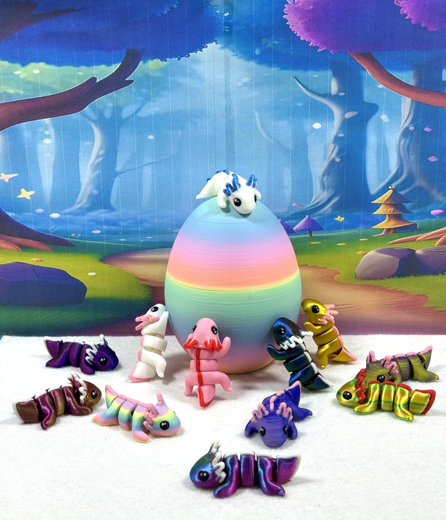 12PCS 3D Printed Articulated Mini Axolotl with Egg, Colorful Fidget Mini Axolotl Figures, Tiny Animal Figures, Birthday Party Decorations MA003-SET-RE